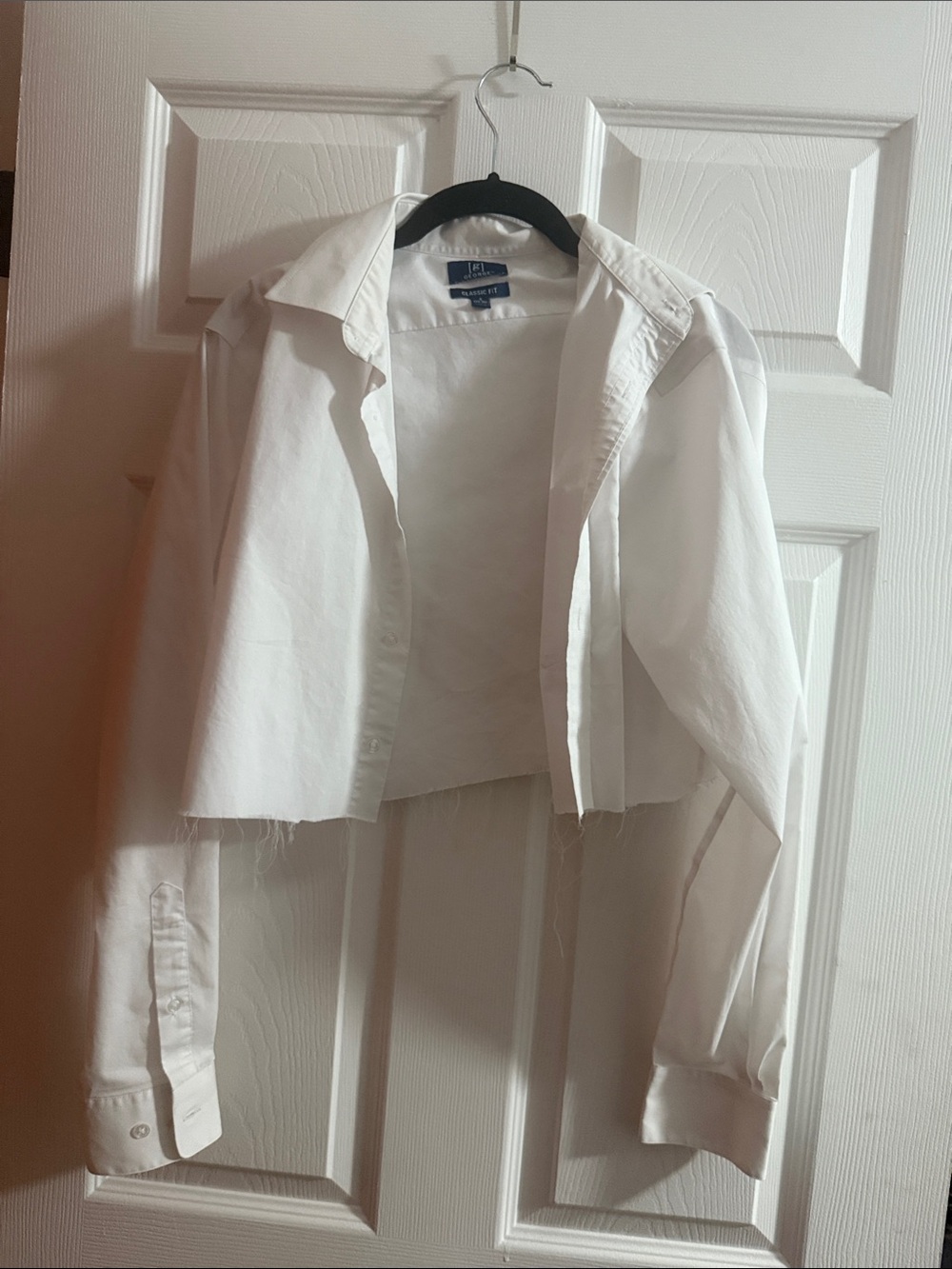 White Upcycled button down crop top collard shirt